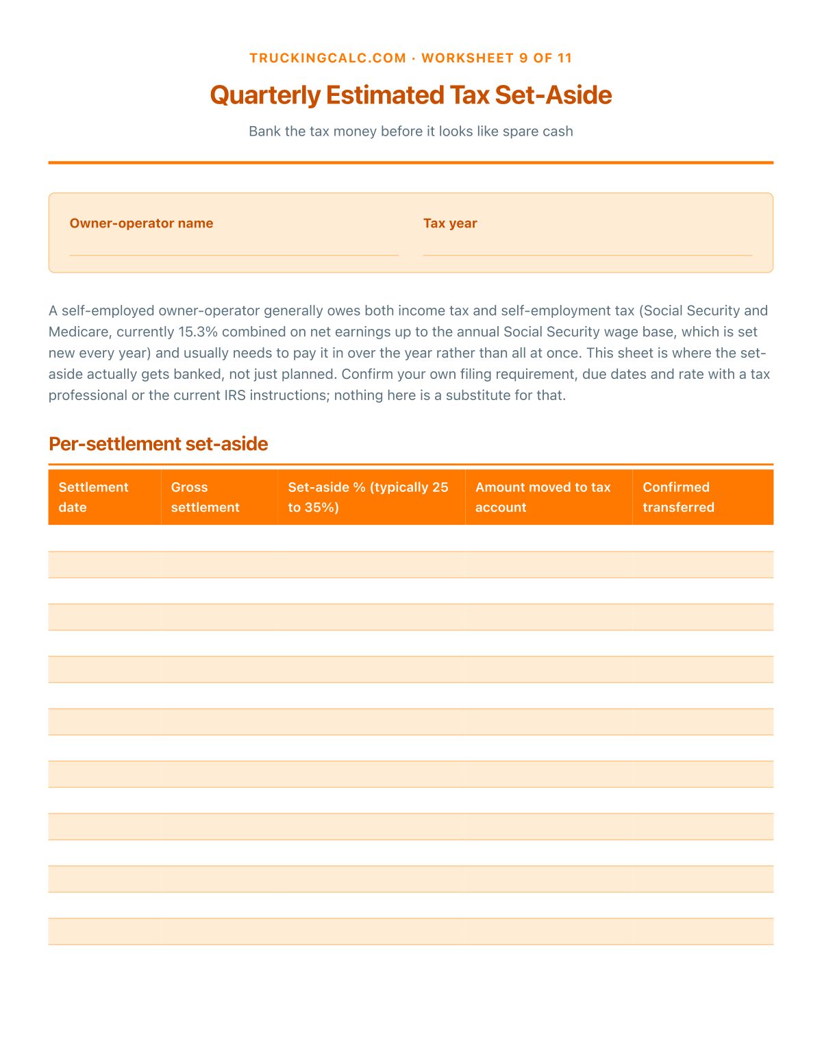 Quarterly Estimated Tax Set-Aside