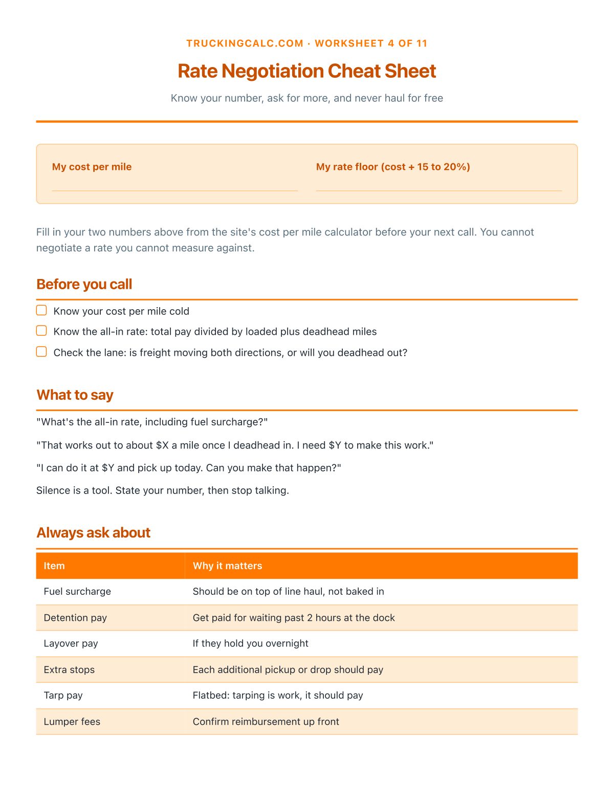 Rate Negotiation Cheat Sheet